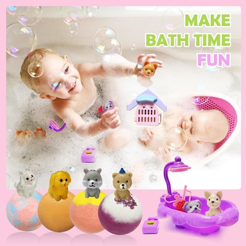 Bath Bombs for Kids with Surprise Toys Inside, 20 Pack Easter Kids Bath Bombs with Dog Puppy Pretend Playset, Boys Girls Gift Set for Easter Basket Stuffers, Birthday, Handmade Bubble Bath Fizzy Ball