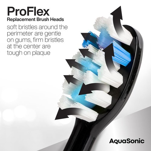AquaSonic Genuine Proflex Replacement Brush Heads | ADA Accepted | for Whiter Teeth & Gum Care | Compatible with Many AquaSonic Toothbrush Handles (8 Pack Black)