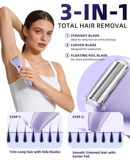Ufree Bikini Trimmer - Rechargeable Electric Razor for Women | IPX7 Waterproof, Purple