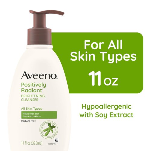 Aveeno Positively Radiant Facial Cleanser - Brightening Formula with Soy Extract | 11 fl. oz, Sulfate-Free