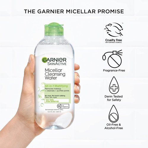 Garnier Micellar Water - Oily Skin Facial Cleanser & Makeup Remover | Mattifying, 13.5 Fl Oz