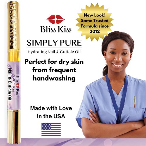 Bliss Kiss | 1 Lavender Vanilla | Nail Oil Cuticle Pen w/Vitamin E & Jojoba⏤Nail Strengthener Nail Growth Serum for Brittle Peeling Breaking Thin Nails