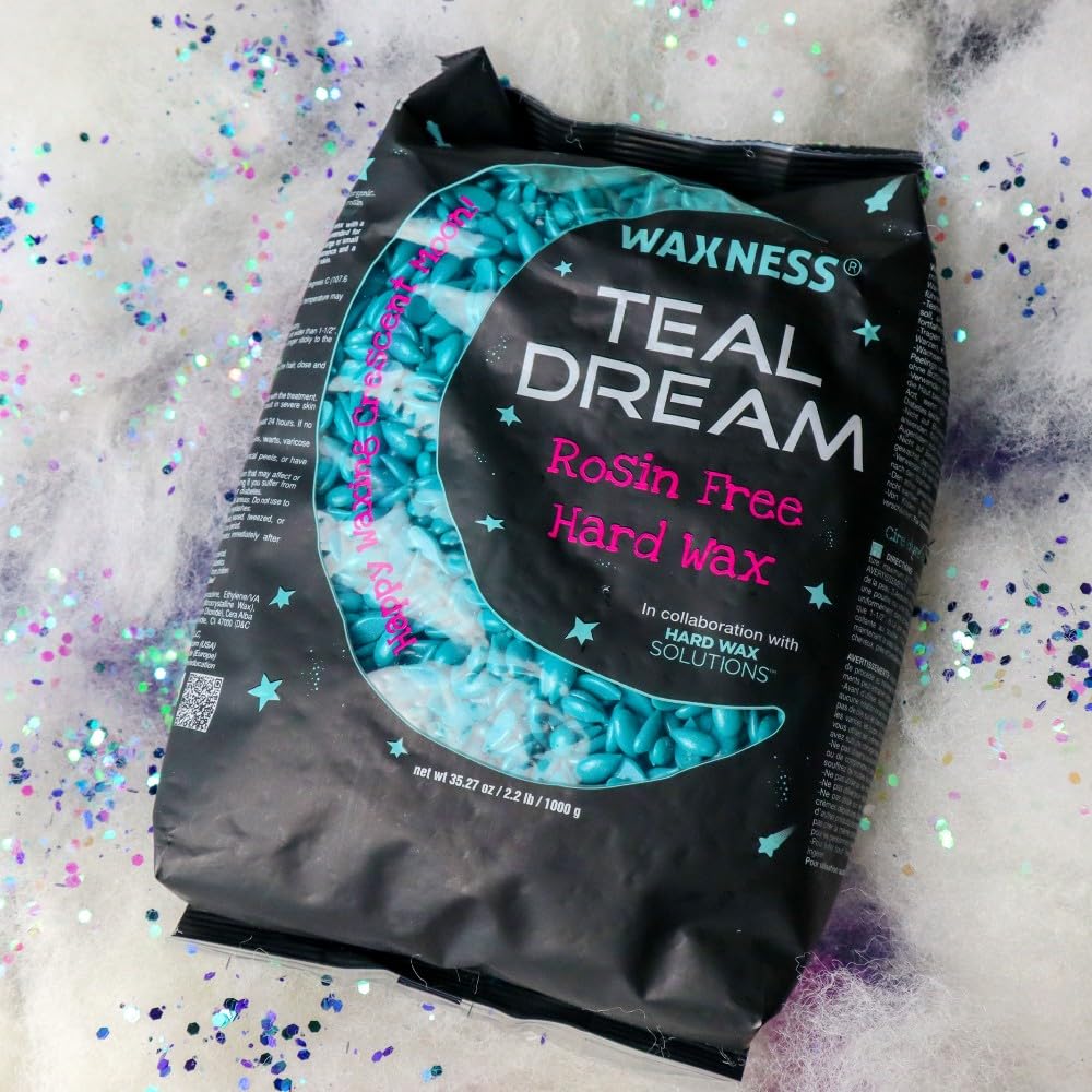Waxness Teal Dream Hard Wax Beads 2.2 lb (1 kg) – Rosin-Free Stripless Wax for Sensitive Skin, Creamy Texture, Professional Use – Made in Italy