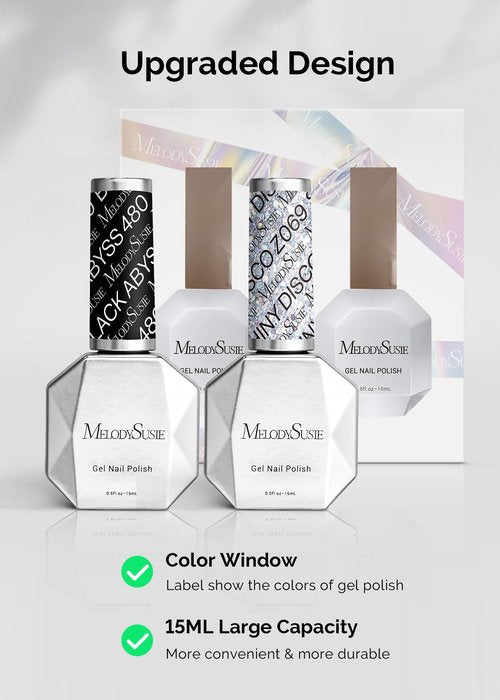 MelodySusie Thick Gel Polish Kit- 2 Pcs 15ml Sliver Glitter & Black Colors Polish Set Nail Art Manicure Salon Diy at Home Christmas Gift