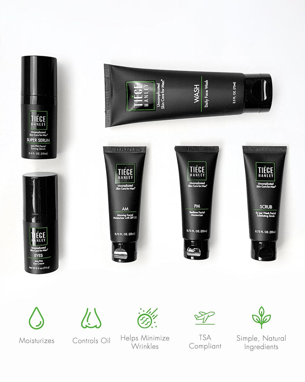Tiege Hanley Skin Care Set for Men - Anti-Aging Routine | Level 3 Daily Wash, Scrub, Moisturizers & Eye Cream