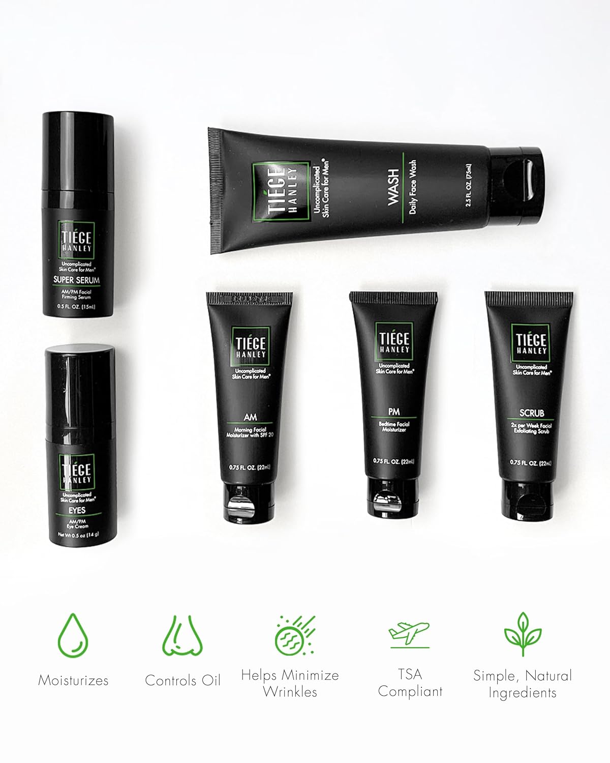 Tiege Hanley Skin Care Set for Men - Anti-Aging Routine | Level 3 Daily Wash, Scrub, Moisturizers & Eye Cream