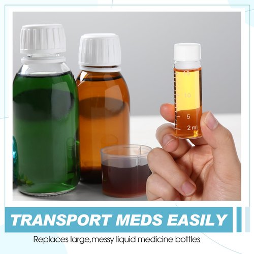 Baderke 4 Pcs Liquid Medicine Travel Container Scale Glass Liquid Containers Small Single Dose Medicine Bottles Dispenser and Leak-proof Plug Travel Essentials Accessories(Clear,15ml)