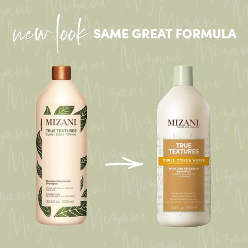 Mizani True Textures Moisture Replenish Shampoo - Hydrating & Smoothing | Sulfate-Free | 33.8 Fl Oz + 16.9 Fl Oz Refill
