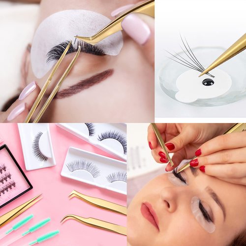 Etercycle High Precision Lash Tweezers Set - Includes 5 Stainless Steel Eyelash Tweezers for Classic Individual and Volume Lash Extensions. Complete with Storage Box