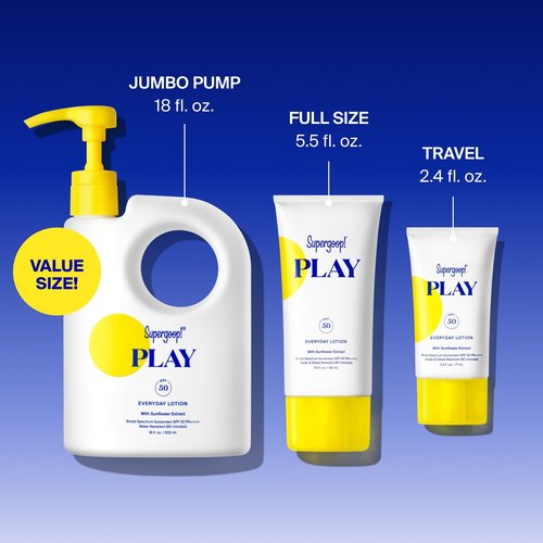 Supergoop! PLAY Everyday Lotion SPF 50 - Broad Spectrum Body & Face Sunscreen - Great for Active Days - Fast Absorbing, Water & Sweat Resistant - 2.4 fl oz