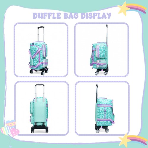 Kids Rolling Duffle Bag with Wheels for Girls - Travel Overnight Bag with Makeup and Toiletry Bag - Dance Bag for Women
