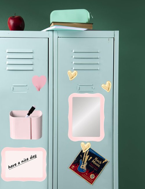 Pink Locker Accessories Kit for Girls, Back to School Essentials 14 Pieces Supplies, Locker Organizer Stuff for School Office Work, Includes Magnetic Mirror, Dry Erase Board, Pen Holder and More