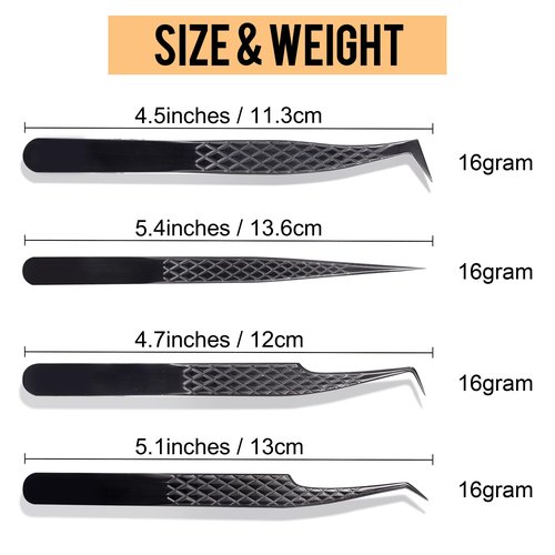 Fiber Tip Lash Tweezers For Eyelash Extension 4 Pcs Tweezers Professional Artist Tech Work Kit Tools,Best Volume Eyelash Lashes Extensions Precision Volume Boot 90 45 Degree(Titanium black)