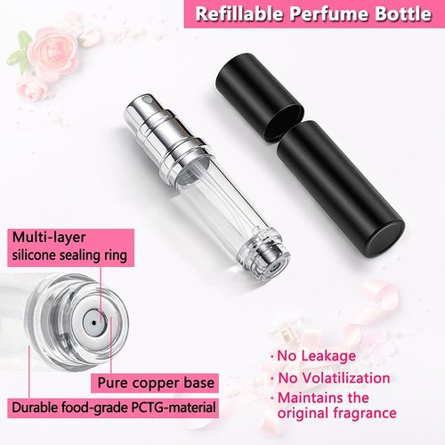 ANTOKX Travel Perfume Bottle Refillable Atomizer - 5ML Perfume Atomiser, Leakproof Portable Perfume Sprayer (Black & Black)
