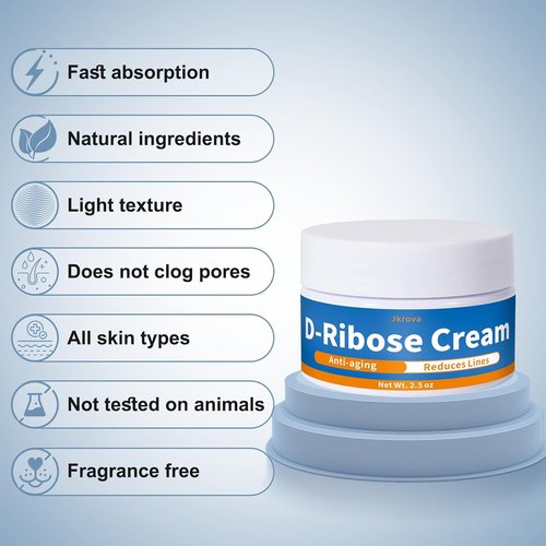 Ribose Cream - Anti-Aging Moisturizer with D-Ribose & Coconut Oil | Reduces Wrinkles, 2.5 oz