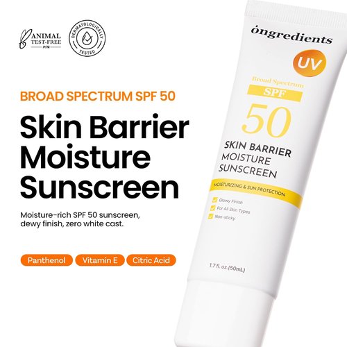 ONGREDIENTS Skin Barrier Moisture Sunscreen SPF 50 - Hydrating, Non-Sticky, Glowy Finish | 1.7 fl. oz.