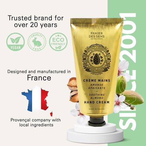 Panier des Sens Almond Hand Cream - Nourishing Shea Butter Formula for Dry Hands | 97% Natural, 2.5 fl oz