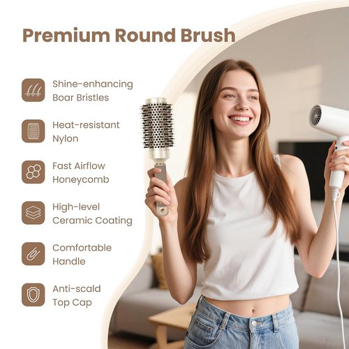 AIMIKE Round Hair Brush - Medium Nano Thermal Ceramic & Ionic Brush for Blow Drying & Styling | 2.9 Inch Barrel