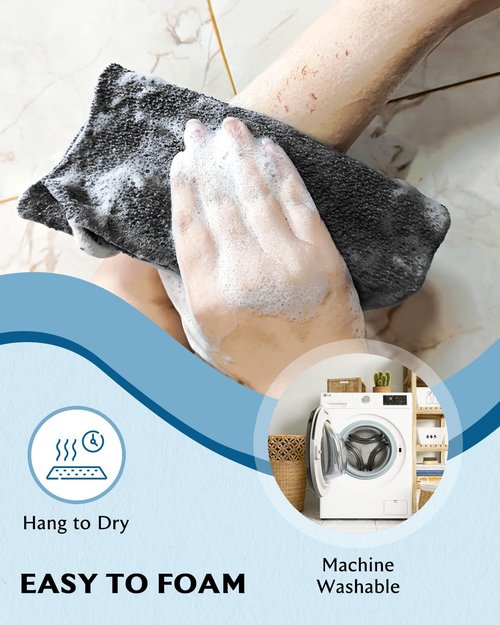 Evridwear Exfoliating Back Scrubber for Shower - Double-Sided Body Scrubber with Handles, Deep Clean, Massage & Exfoliate Back Washer for Men & Women, Invigorates Skin & Circulation (Black)
