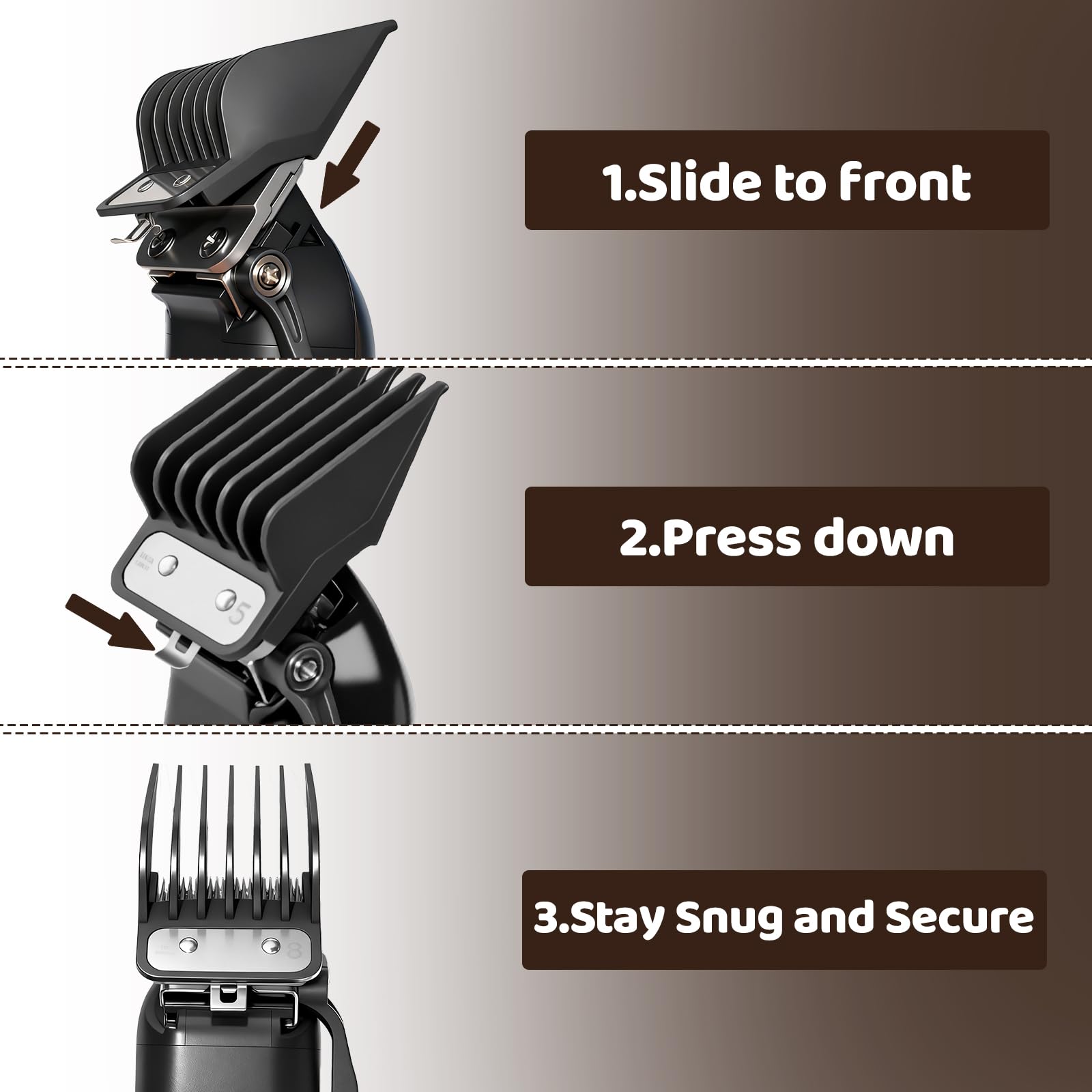 10Pcs Clipper Guards Set for Wahl Clipper Guards Set with Metal Clip，Professional Hair Clipper Guards Cutting Guides Compatible with Most Wahl Clippers from 1/16" to 1"(Black）