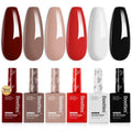Beetles Hema-Free Gel Nail Polish Set - 6 Colors 15ML Brown Burgundy Black White Red Nude Soft Classics Polish Soak off Uv Led Lamp Nail Art Salon Colorful Bottle Manicure