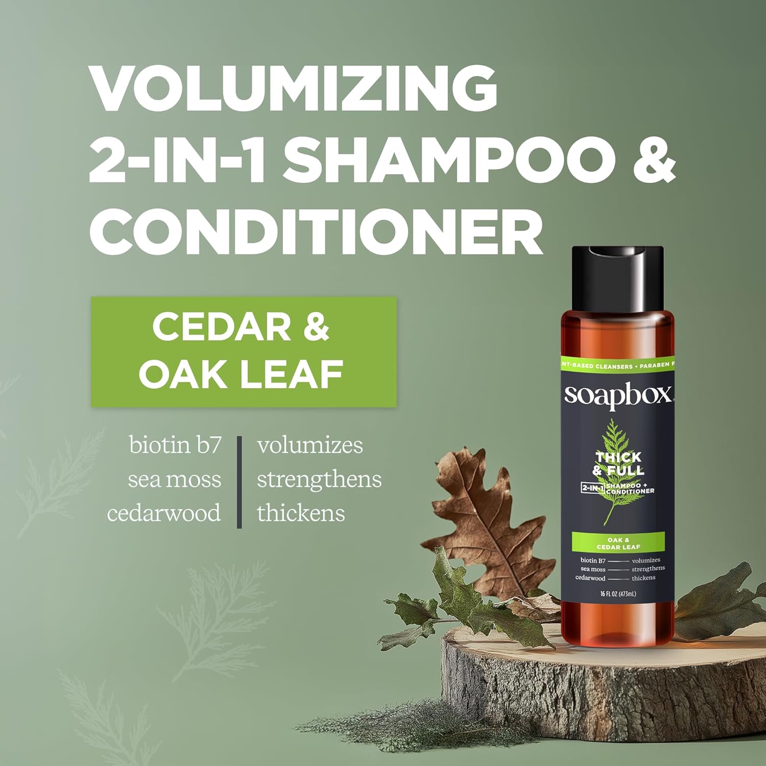 Soapbox Men's 2-in-1 Shampoo and Conditioner - Natural Oak & Cedar Leaf, 16oz