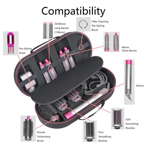 RLSOCO Hard Case for Dyson Airwrap i.d./Airwrap Co-anda2x Multi-Styler and Dryer - Fits 4pcs Long Barrels or Short Barrels - Black (Case Only,Hair Styler is not Included)