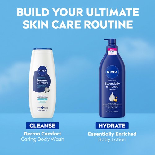 NIVEA Derma Comfort Caring Body Wash for Normal to Dry Skin, Body Wash with Hyaluronic Acid and Provitamin B5, 16.9 Fl Oz Bottle, Pack of 3