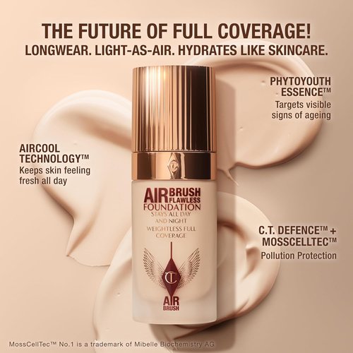 Charlotte Tilbury Airbrush Flawless Matte Foundation - Full Coverage Liquid Makeup for a Natural-Matte Finish | Smooths & Blurs Pores, Waterproof