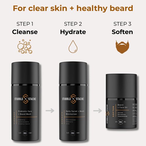 stubble & stache Beard & Face Moisturizer for Men - Hydrating Lotion with Hyaluronic Acid, Niacinamide, Argan Oil, Aloe Vera, Jojoba Oil, & Vitamin A for Dry Skin & Beard Conditioning - 3.4 fl oz