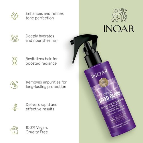 INOAR Absolut Speed Blond Leave-In Treatment - Argan Oil for Blonde & Gray Hair Hydration | 6.7 fl. oz.