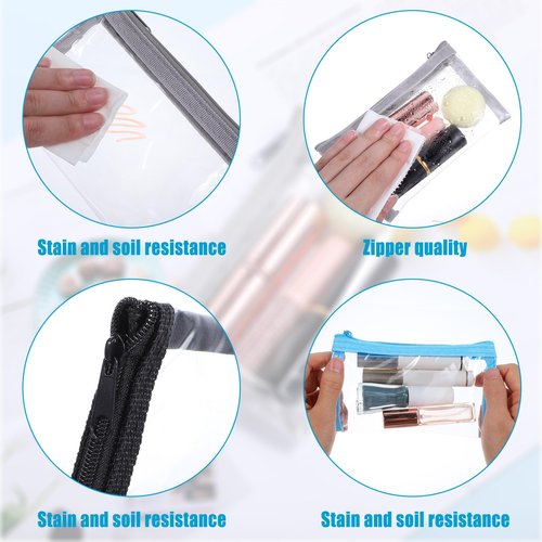 Tyqour 4Pcs Small Clear Makeup Bag 6.10 x 3.54inch Waterproof Clear Travel Bags Cosmetic Bags Zipper Pouches Multipurpose Makeup Pouches for Daily Toiletries Travel Office Supplies