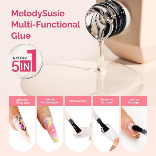 MelodySusie Nail Glue Nail Dehydrator and Primer Set Long Lasting Shine Nail Polish Art Design Manicure Kit Perfect Gifts for Women Girls 3 Pcs 15ml Clear