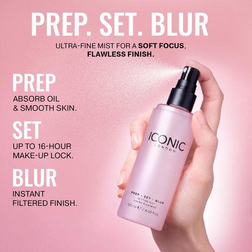 ICONIC LONDON Prep Set Blur Setting Spray | Makeup Fixing Spray, Blurs Imperfections and Gives Skin a Radiant Glow, Vegan Makeup, 120 mL / 4.05 Fl Oz.