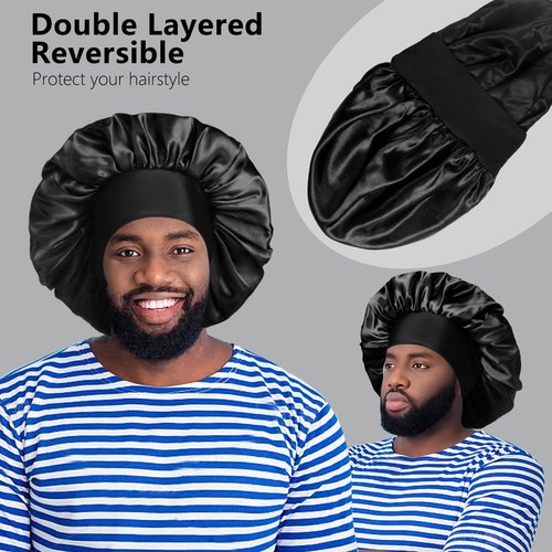 2pcs Bonnets for Men, Double Layer Hair Bonnet Satin Bonnet for Women Curly Hair Braids, F