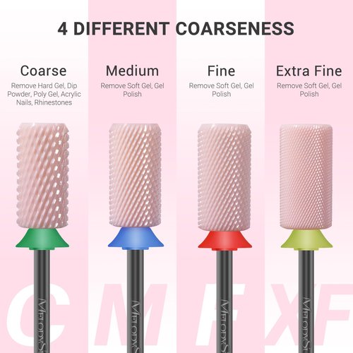 MelodySusie Ceramic Nail Drill Bits, 3/32'' Chamfer Flat Top Large Barrel Bits, Fast Remove Acrylic or Hard Gel, Nail Tool for Manicure Pedicure, Salon Home, Professional or Beginner, Pink, Medium