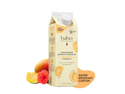 Babo Botanicals Nourishing Mango & Hibiscus Conditioner - Moisturizes & Softens Dry Hair - Vegan & Silicone-Free 80% Less Plastic