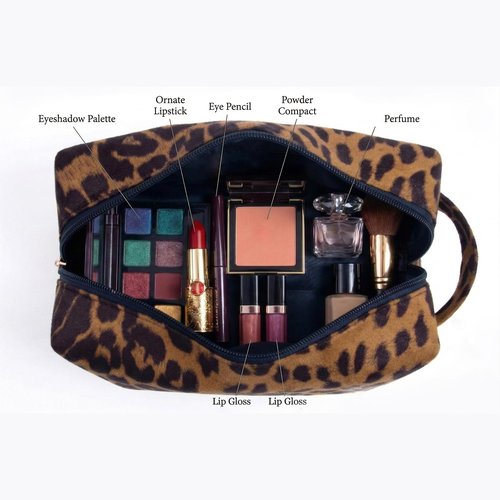 Makeup Bag For Women - Soft and Warm Material Cosmetic Bags Leopard Print Design Ladies Tote Bag,Women's Pencil Case Makeup Organizer with Zipper for women travel essentials (Brown)