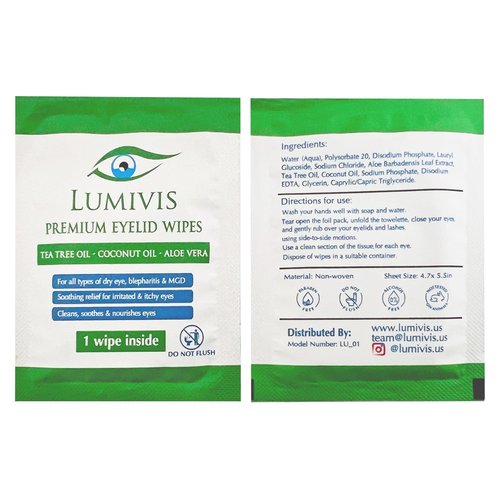 Lumivis Tea Tree Oil Eyelid Wipes – 36 Individually Wrapped Pads for Daily Eye Cleansing, Makeup Removal & Eyelid Hygiene – Gentle, Soothing, Natural Formula