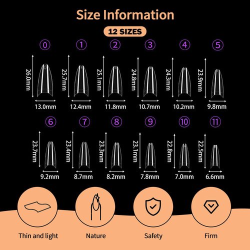 SITELENABY Long Almond Nail Tips,300PCS Soft Gel Pre-Shaped Acrylic Nail Tips X Half Cover Press On Nails, Almond Shape Nails For Nail Extension DIY
