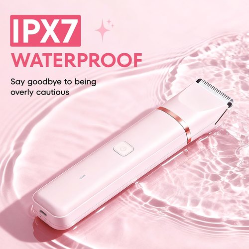 VG VOGCREST Bikini Trimmer for Women: Rechargeable 2-in-1 Painless Body Shaver for Leg Arm Underarm with Length Combs - Portable Travel Friendly Pubic Grooming Kit with Charging Dock (Light Pink)