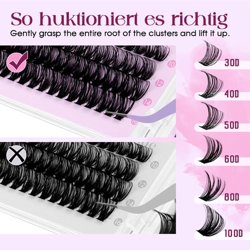 Lash Clusters Kit 30D+40D+50D+60D+80D+100D Wispy Individual Lashes Kit D-Curly Volume Lash Extensions 10-16mm Natural DIY Cluster Lashes Kit for Beginners