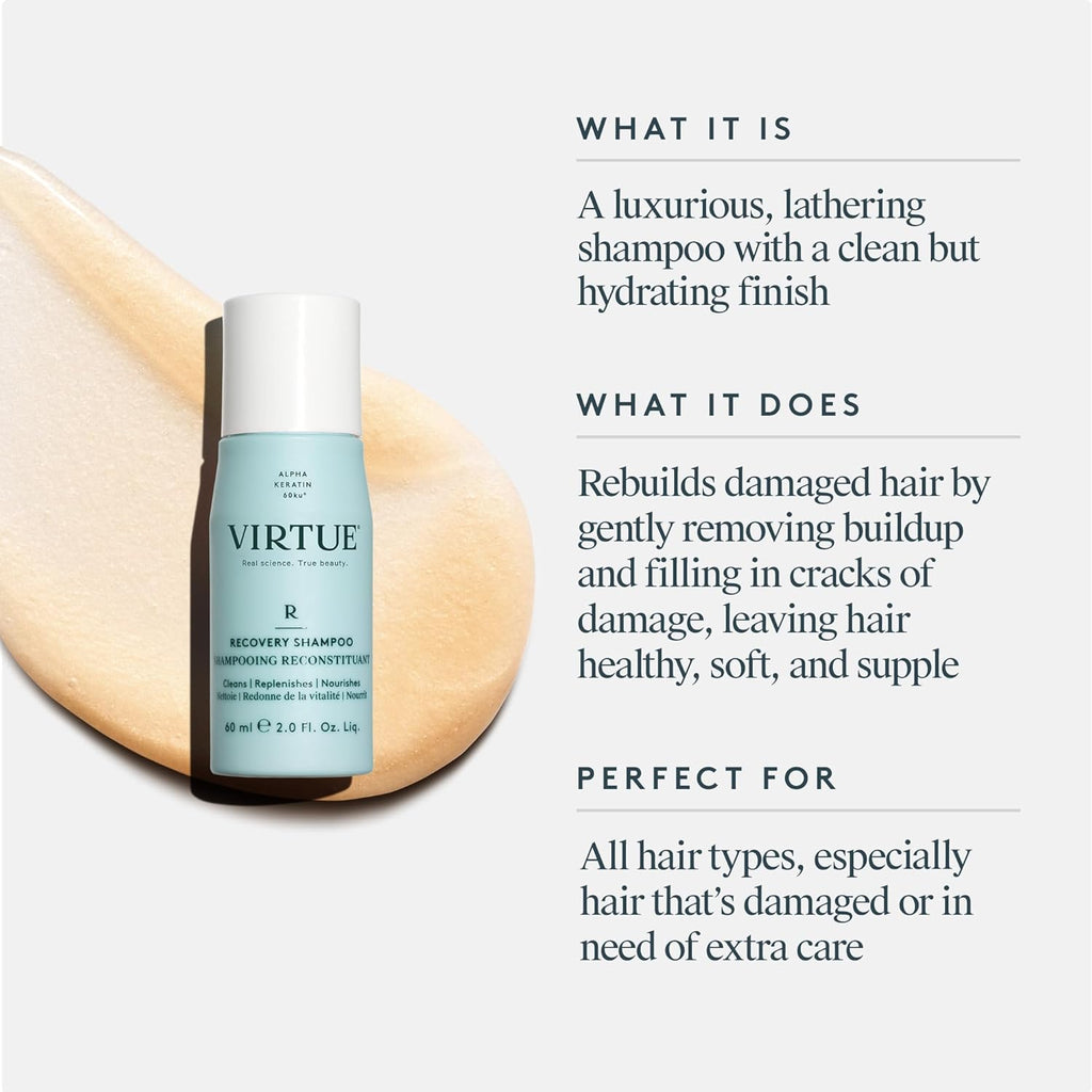 VIRTUE Recovery Shampoo - Sulfate-Free Formula with Keratin & Baobab Oil for Damaged Hair | Color Safe