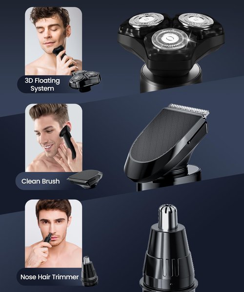 Electric Razor for Men，10,000RPM High-Speed Motor, IPX8 Waterproof, USB Fast Charging, 5-Min Quick Charge & Travel Lock,Black