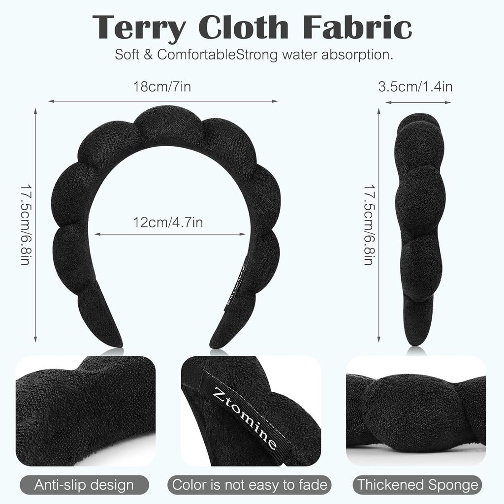 Ztomine Spa Headbands - Terry Cloth Face Washing & Skincare Set of 2 | Puffy Makeup Headbands