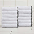 Great Bay Home Black/White Washcloth Set - Ultra-Soft Cotton, Boho-Chic Border Design - 12 Washcloths (13" x 13") - Absorbent, Quick-Dry, Lightweight Bathroom Towels