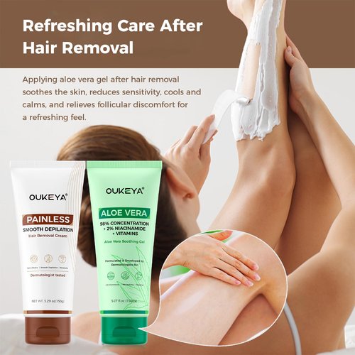 OUKEYA 2PACK, Hair Removal Cream for Women & Men Sensitive Skin, Natural Extracts Depilatory Cream for Bikini Line Legs Arms Underarms, Dermatologically Tested Painless Hair Remove Gel with Tool