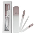 Bona Fide Beauty Handmade Czech Glass Manicure Pedicure Gift Set for Women, 4PC Gift Set in Rose Gold with Glass Foot File, Cuticle Pusher, Mini File and Regular Nail Filer