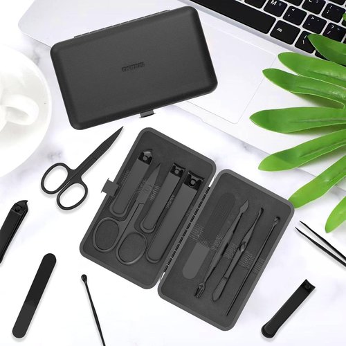OFIDUS Precision 8 Pieces Men’s Nail Grooming Travel Kit, Stainless Steel Manicure Set with Fingernail & Toenail Clippers, Nail File, Slant Tip Tweezers, Cuticle Scissors, Cuticle Pusher, Travel Case