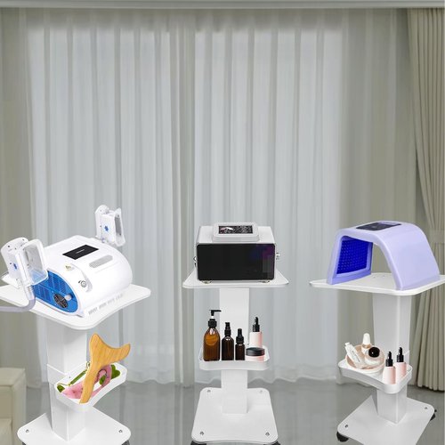 FUMOLEER Esthetician Cart, 3 Tier Beauty Rolling Trolley with Rotation Wheels, Aluminum Alloy Tray Rolling Cart for Hair Salon, Spa Salon Beauty Machine Storage